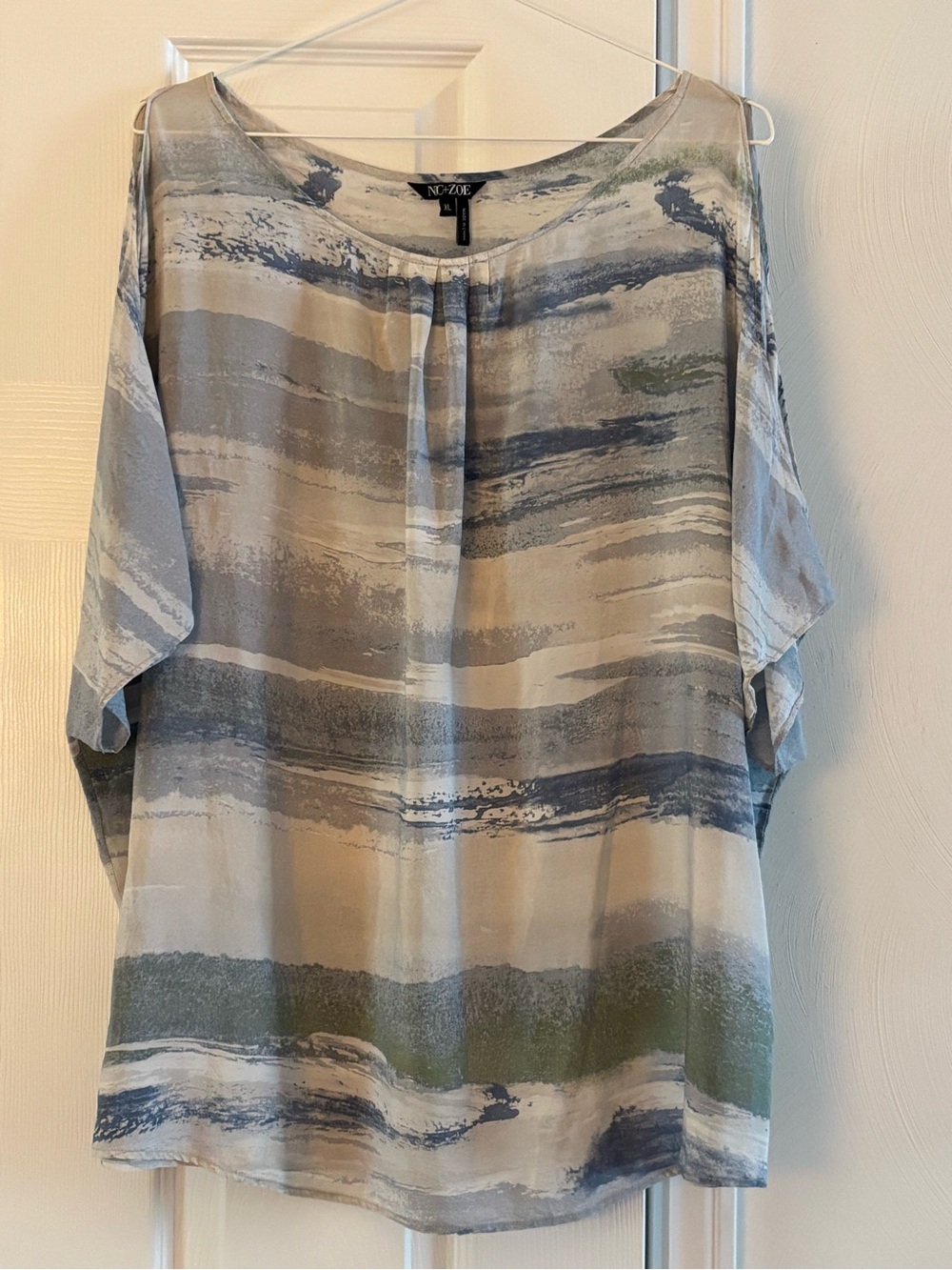 NIC+ZOE Blue, Gray & Green Brushstroke Scoop Neck Tunic